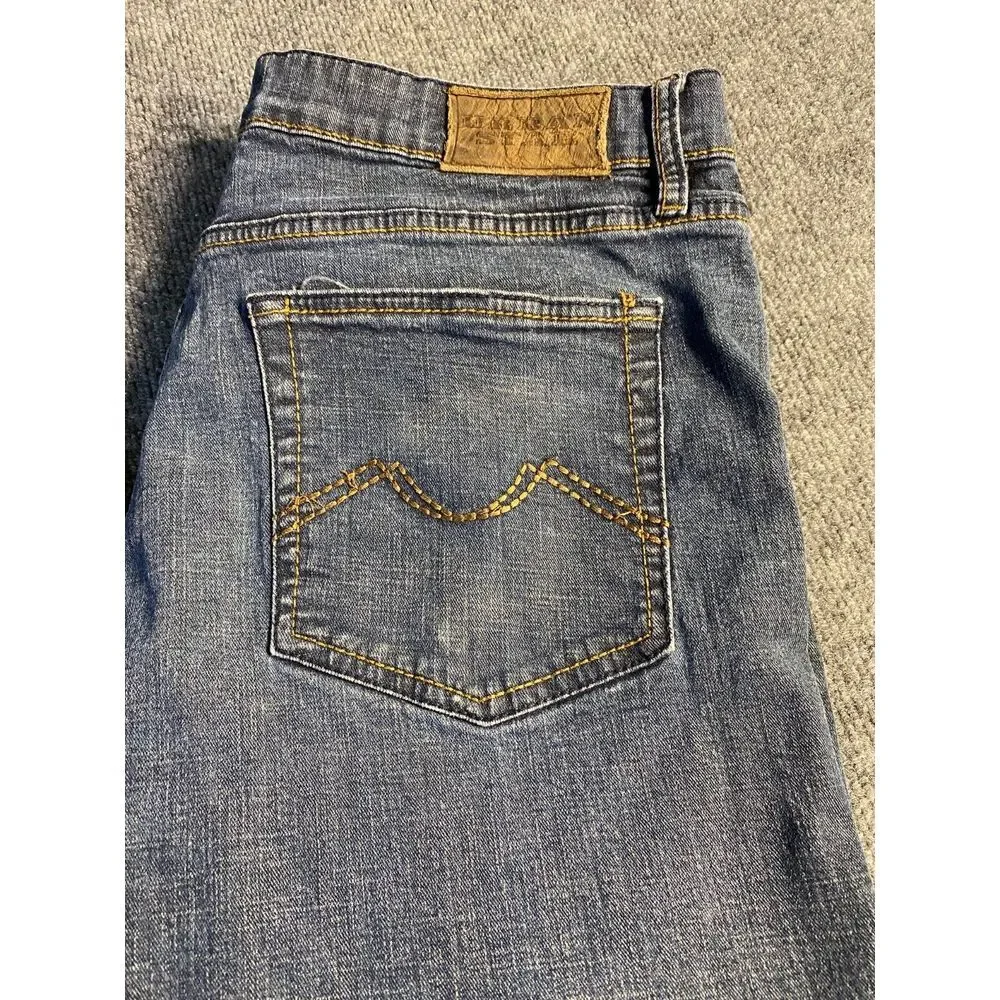 Urban star Jeans Mens 38x32 Blue Denim Pockets Brown Tab Flat Front Straight Leg